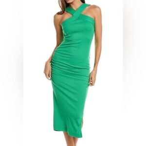 Michael Stars Opaline Green Cross-Neck Halter Midi Dress Small